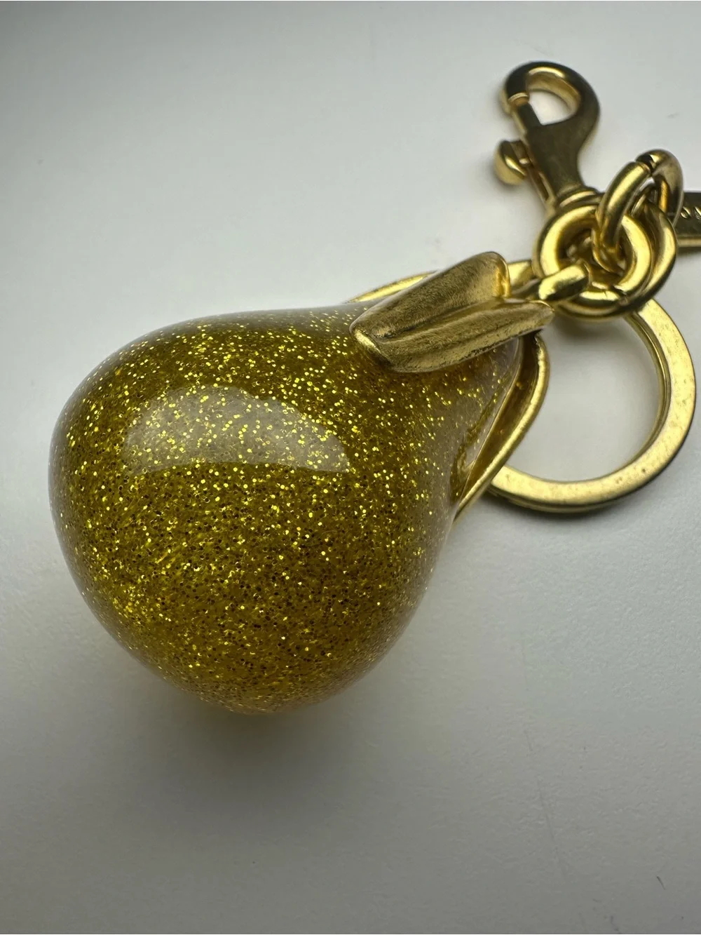 Coach Pear Bag Charm Gold Glitter Resin Brass Keychain Key Ring